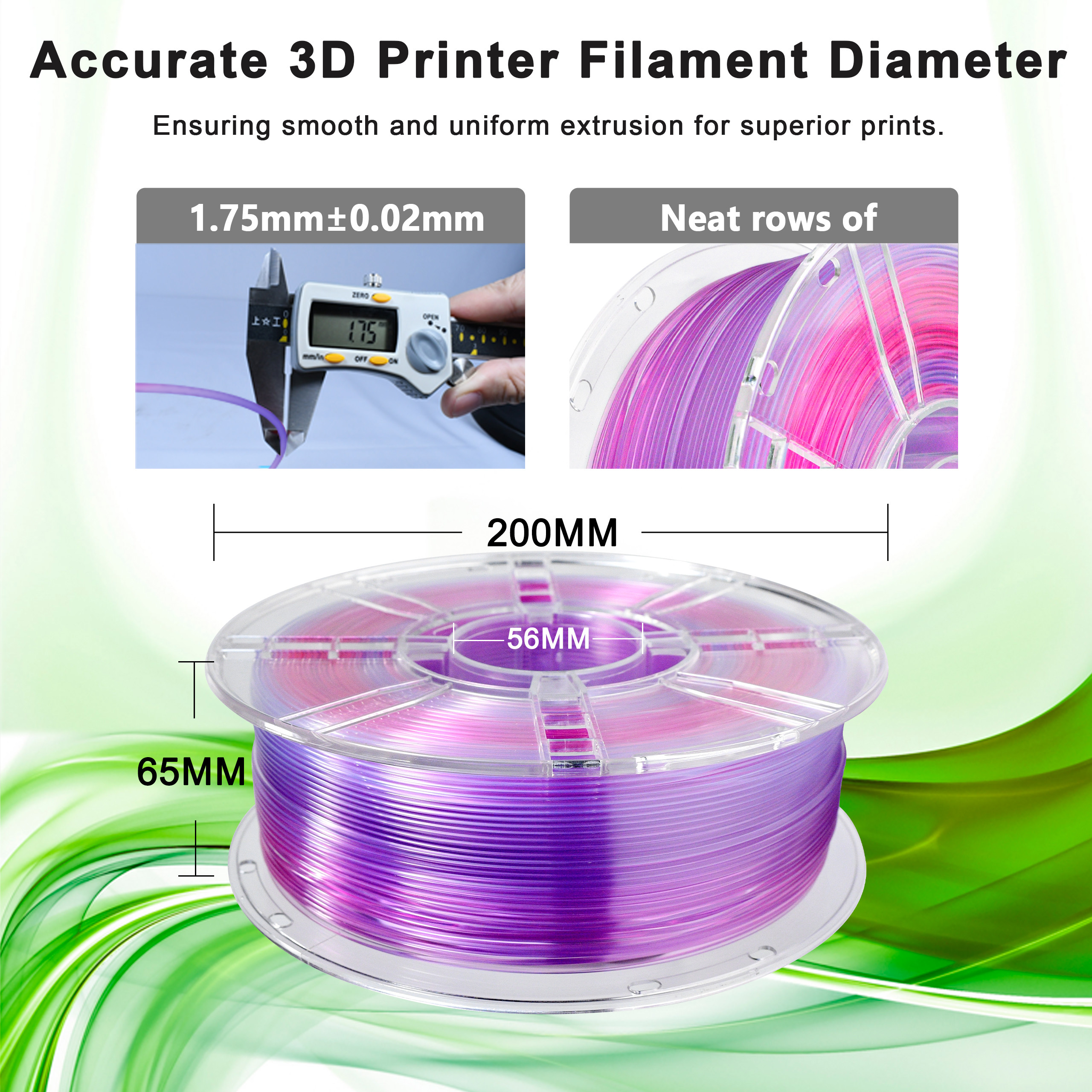 3d printing filament 1.75mm Transparent Gradient dual color purple blue 1000g pLA+ filament
