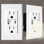 Plastic Eletrical USB Power Socket 15A 125V With Night Light