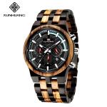 Black Sandel And Zebra Wooden Quartz Watch 6 Hands Calendar Wristwatch Man 1018