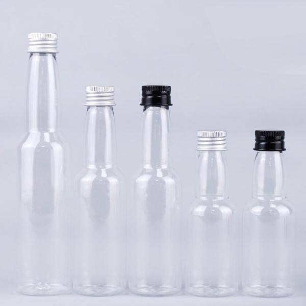 Hot Sale 50ml Transparent Round Plastic PET Spirits Liquor Bottle With Aluminum