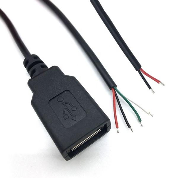 Male Female USB 2.0 Type A Plug to Free End Tinned Open Pigtail Wire Charger