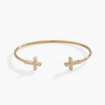 Pave Inlaid Crystal Zircon 925 Sterling Silver Bangle Cross Cuff 18K Gold Bangle
