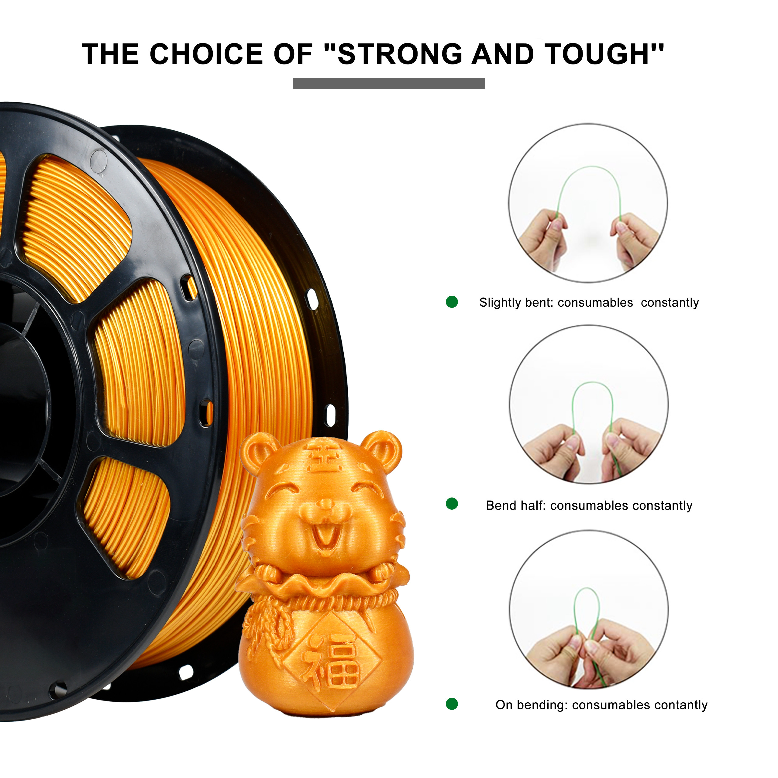 Strong PETG Gold 3D Printer Filament 1.75mm Dimensional Accuracy +/- 0.02mm