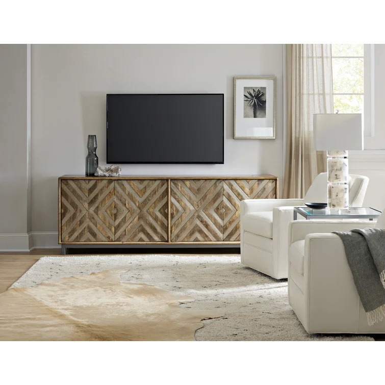 Custom Wooden Kitchen Sideboard Media Console With Glass Doors