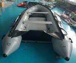 French Orca 866 Hypalon inflatable boat with motor in dark grey color