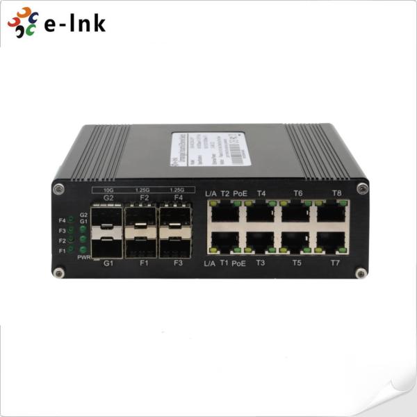 Aluminum Industrial PoE Switch 8 Port 1000T 802.3at PoE + 4 Port 1G SFP + 2 Port