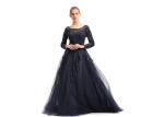 Fashion Dark Blue Tulle Fabric Ladies Evening Dresses / Formal Party Gowns