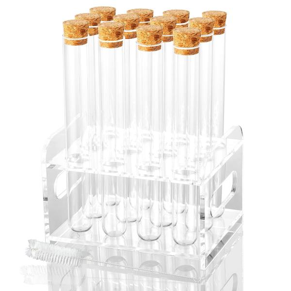 Science 12Pcs 25x200mm(80ml) Glass Test Tubes With Cork Stoppers|1 Rack Of