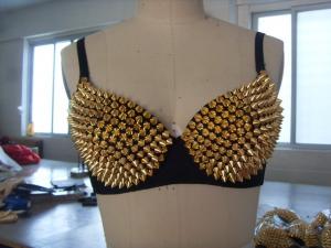 Wholesale Dance Club Wear Gold Spike Studded Bra / Polyester Sexy Sequin Bra Top from china suppliers