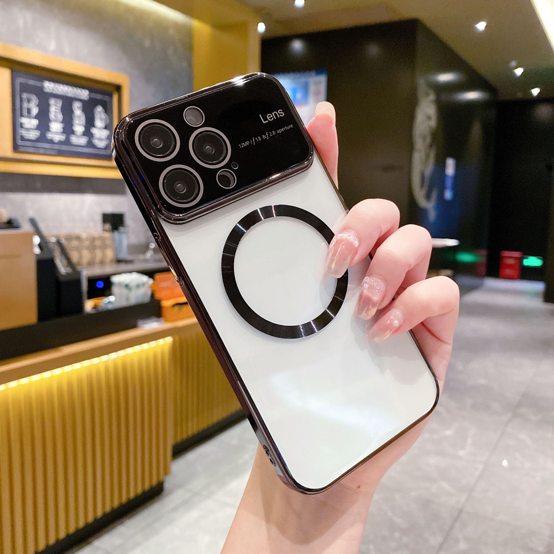 Fashionable Girls Large Window Electroplated Magnetic Phone Cover for iPhone 14/15 Pro Max