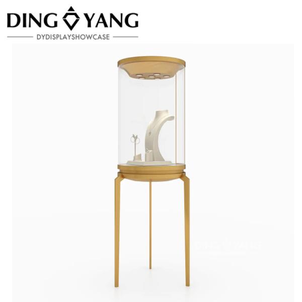 Modern Fashion Style Tall Round Jewelry Display Case No Installation And Can Be