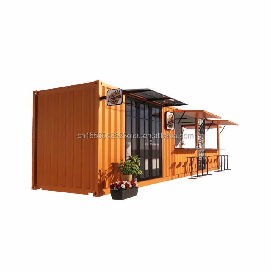 Street Pop-up Container Shop Prefabricated House Container Coffee Shop 40ft 20ft with Galvanized Steel Square Tubes