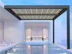 Telescopic Garden Aluminum Louvered Pergola 5.8m Bioclimatic 3000K Yellow