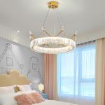 Round Creative Children Bedroom LED Crystal Pendant Light Clear Metal Gold