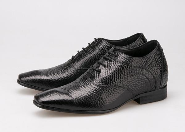 7cm Height Increasing Elevator Shoes , Sharp Toe Black Patent Leather Oxford