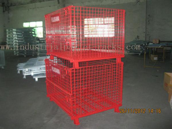 Epoxy Powder Coating Painting Red Wire Mesh Container Heavy Weight 2000lbs