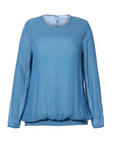 Wholesale Round Neck Fashion Ladies Blouse With Elastic In Blue Back Slit With Buttons from china suppliers