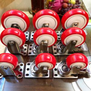 Wholesale 5 Inch Medium Duty Red PU Swivel Locking Stainless Steel Casters With Dust Covers from china suppliers