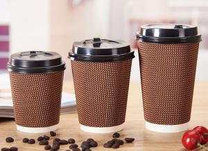 China 90mm Mouth Three Layers Corrugated Disposable Coffee Cups 16oz on sale