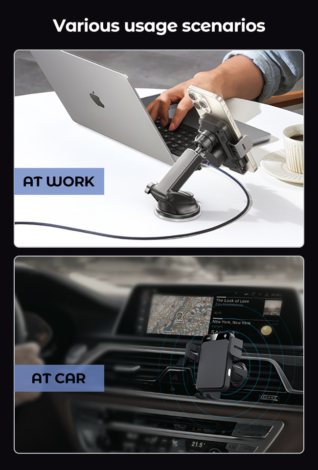 Sliding Cover Magsafe Wireless Car Charger Three Way Automatic Adjustment Clamp Arm