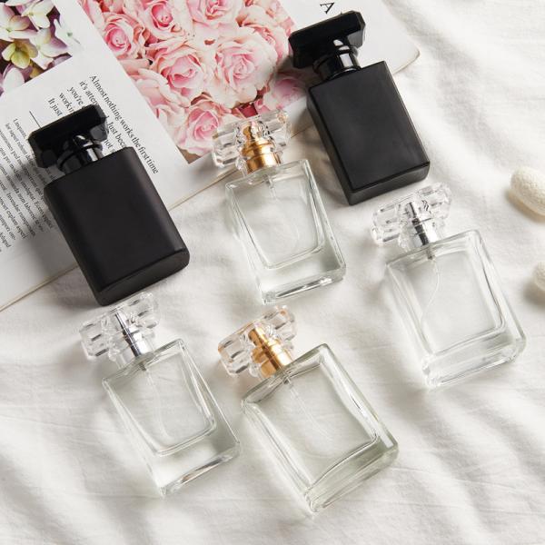 Empty 50ml Travel Perfume Spray Bottle Clear Refillable Flat Luxury Square