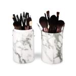 Cosmetic Marbled Faux Leather Tube Makeup Brush Holder With Snap Shut