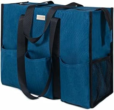 TOPDESIGN UTILITY WATER RESISTANT TOTE BAG WITH 13 EXTERIOR & INTERIOR POCKETS,