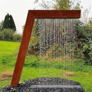 China Cascading Outdoor L-shaped Corten Steel Rain Curtain Fountain Water Features on sale