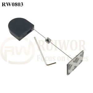 RW0803 D-Shaped Small Retractable Tether Plus With Rectangular Adhesive Metal