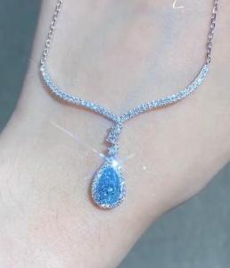 Wholesale Blue Pear Lab Created Diamond Necklace 1.5 Carat from china suppliers