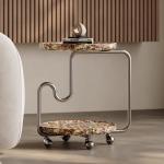 Colorful Stainless Steel End Table With Metal Base Wood Top Side Table