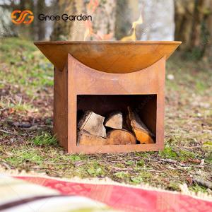Wholesale Round Outdoor Garden Wood Burning Corten Steel Fire Pit 3mm With Wood Storage from china suppliers