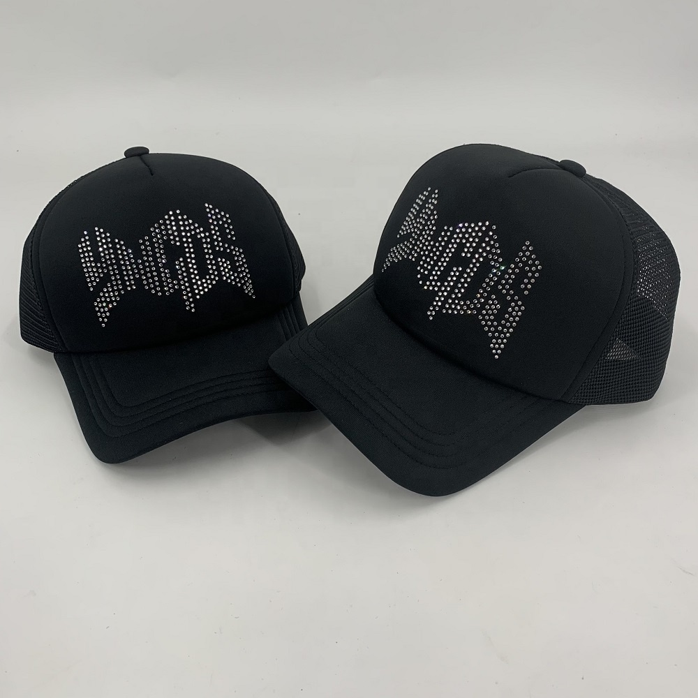 Custom Crystal Diamond Trucker Hats 3M Reflection Night Light Embroidered