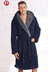 China china  Manufacturer Best Price Top Quality Hooded Men's navy Soft Spa Full Length Warm Bathrobe With Kimono Shawl Collar on sale