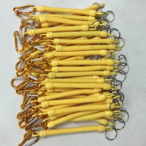 Wholesale Custom fasionable yellow spiral coil plier lanyard tether w/golden carabiner&amp;split ring from china suppliers