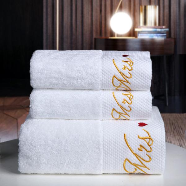 Customized Embroidery Logo White Towels Thick Bath Towel 100% Cotton for 5 Star