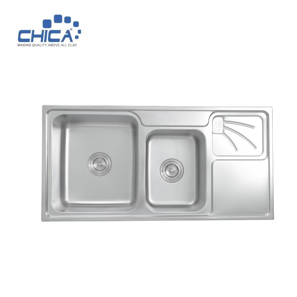 CH9848 Large and Small Double Bowl Stainless Steel Topmount Kitchen Sink Press