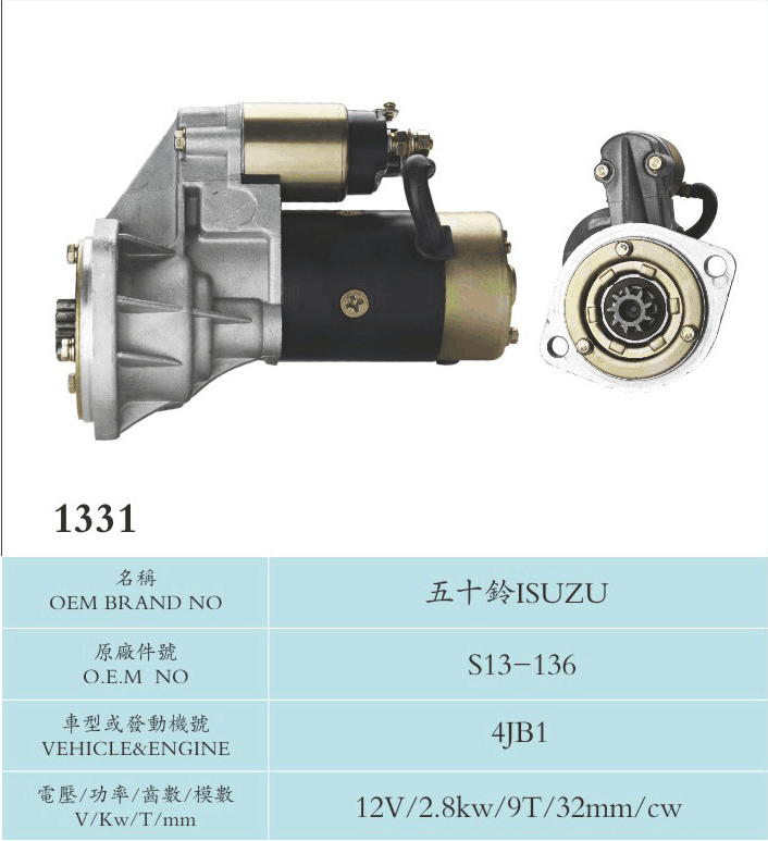 Car Accessory Hitachi Starter Motor Industrial Truck 12V 2.8Kw ISUZU S13-136 4JB1