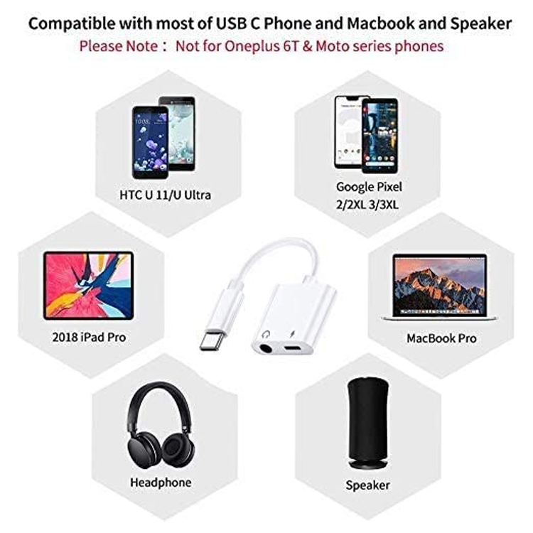 2 in 1 USB C to 3.5mm jack AUX Headphone earphone dongle Adapter for Samsung Note goole pixel 4 4XL 3 3XL 2 2XL