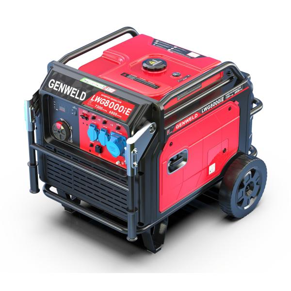 GENWELD Portable 7kW Silent Gasoline Generator Set with 4 Wheels and 65dB Low Noise Level