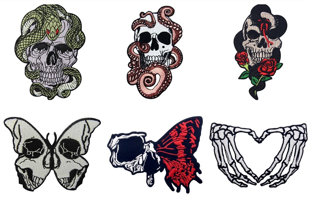 Colorfast Iron On Skull Embroidery Patch For Clothing