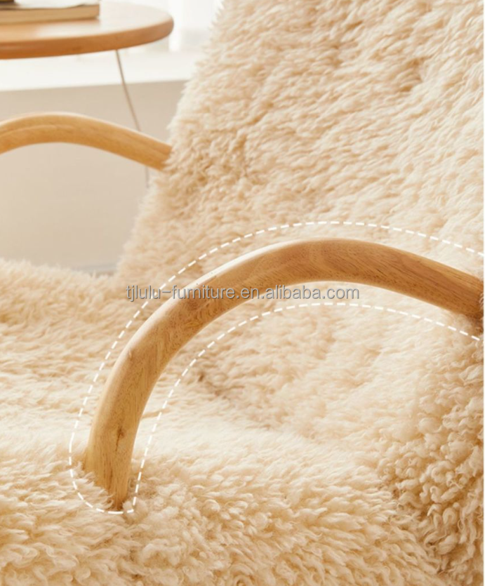 Nordic Special Modern Design Solid Wood Ash Frame Material Lamb Wool Upholstery Leisure Living Room Chair for Bedroom