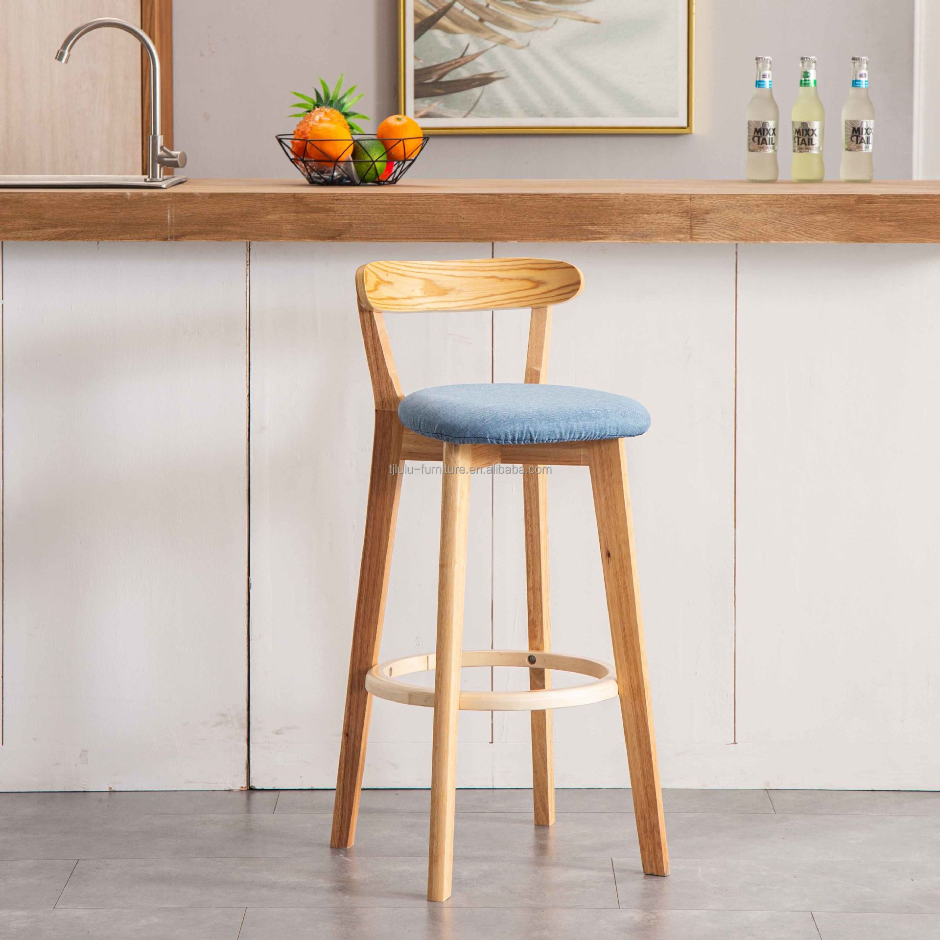 Modern Design High Wooden Mini Bar Stool in Direct with PU/Fabric Seat