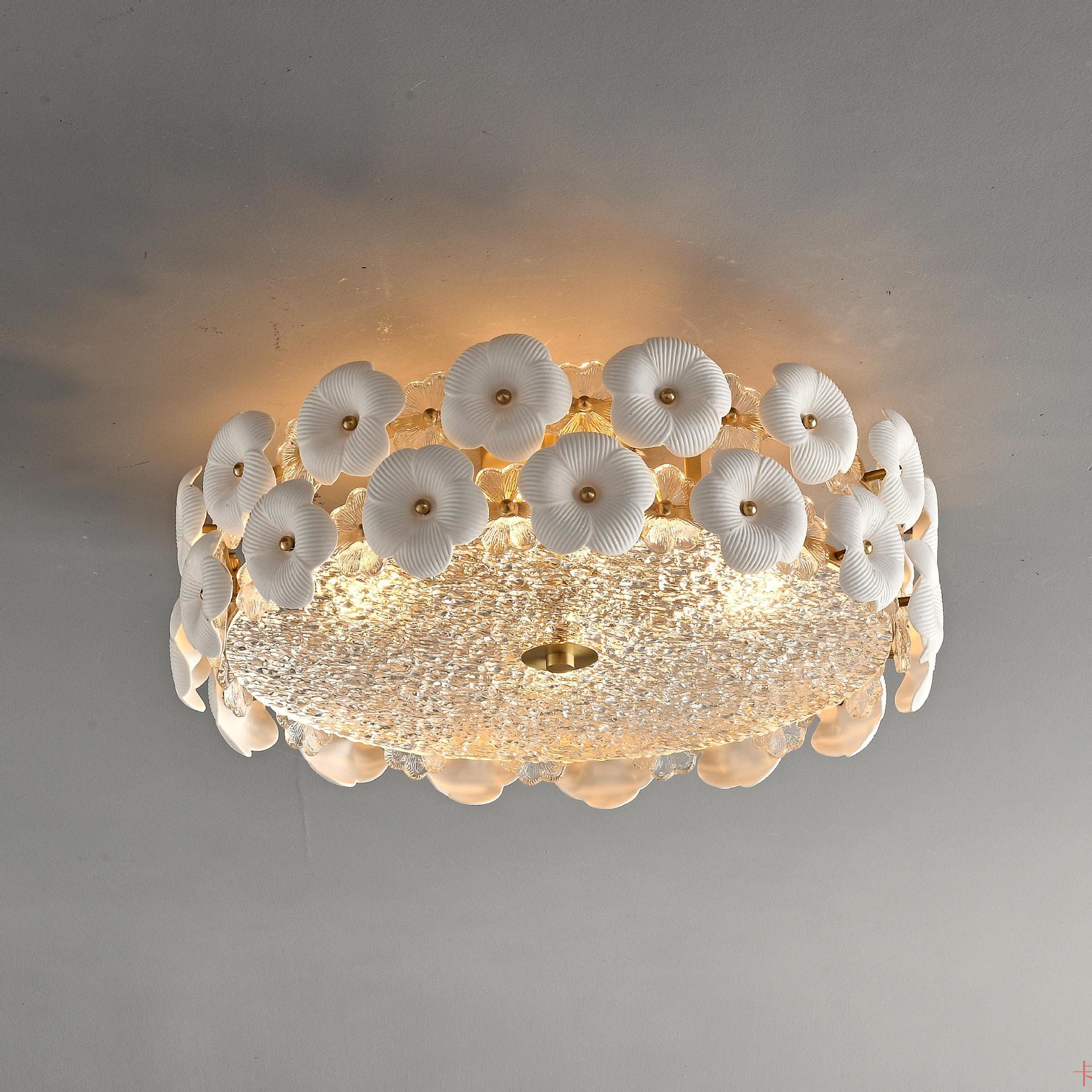 JYLIGHTING Luxury French Romantic Ceramic Flower Glass Chandelier Hanging Light For Bedroom Home Dining Lighting Pendant Lights LED Ceiling Light