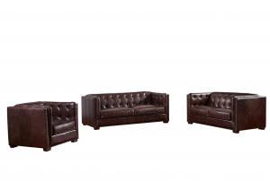 China 5 Star Hotel Full Soft Leather Sofa Set , Chocolate Brown Leather Couch American Style on sale