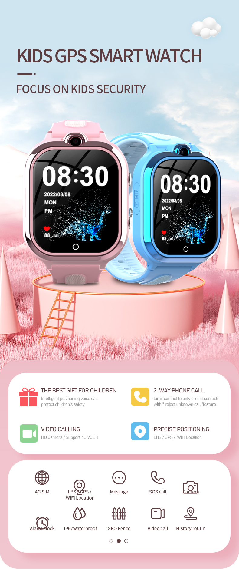 Eraysun Child Smart Watch GPS WIFI Positioning Video Call SOS Waterproof Camera Tracker Location Phone Watch 4g Kids Smart Watch