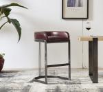 Vintage Reddish Brown Leather Counter Height Stools Strong Iron Frame Old