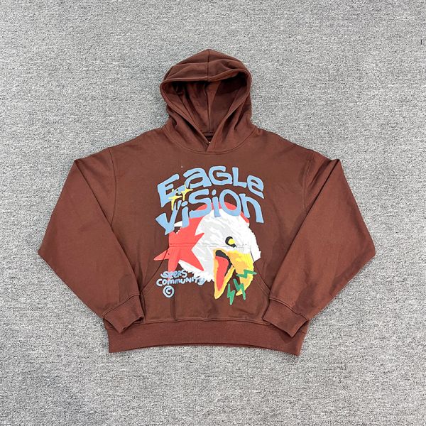 Custom 100% Cotton Brown 3d Puff Printing 500 Gsm Heavyweight Pullover Oversized French Terry Puff Print Hoodie Men
