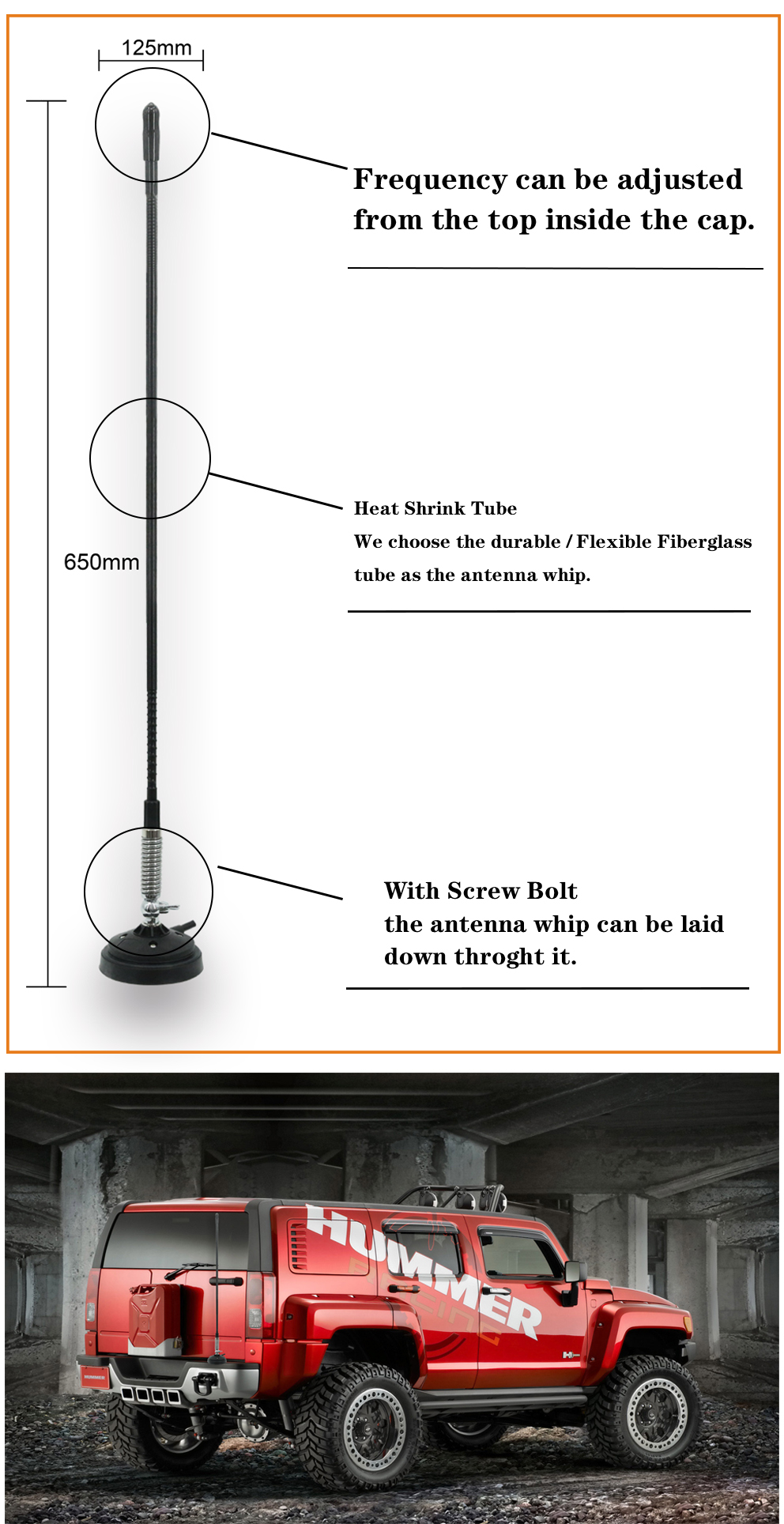 Trucks & 4X4S CB Fiberglass Whip 433mhz Antenna Magnetic Base