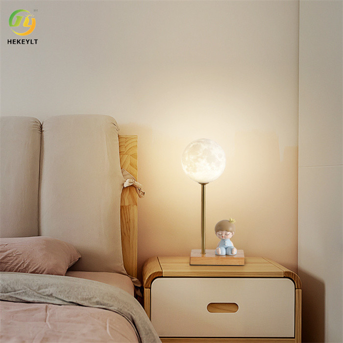 D120*H320mm Multiple dimming 3D Printed Moon Lamp Starry Sky Wood+Iron Lamp Bedside Table Lamp